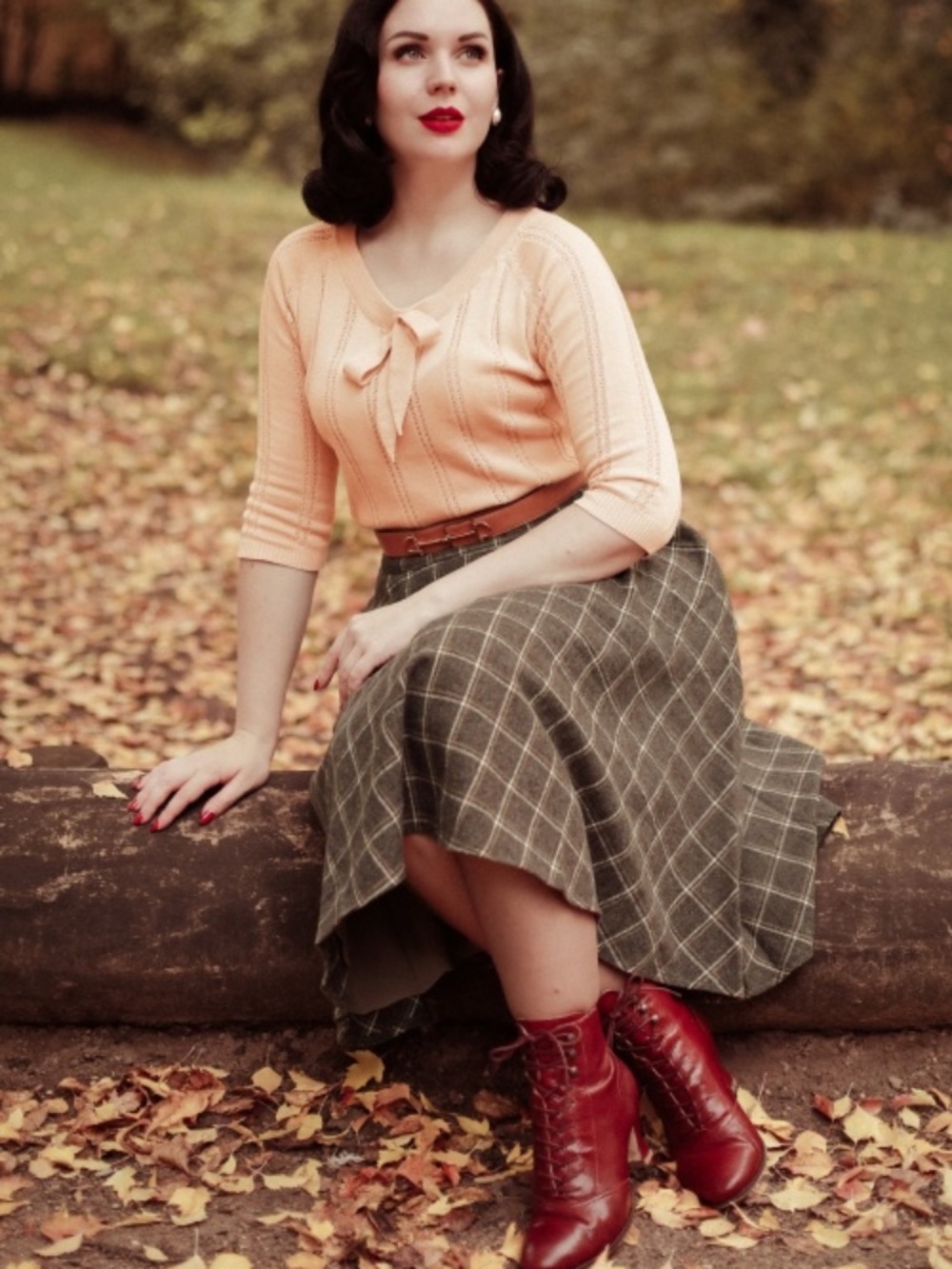 Banned Retro 40s Another Fab Swing Skirt Plaid Circle Size Small Brown